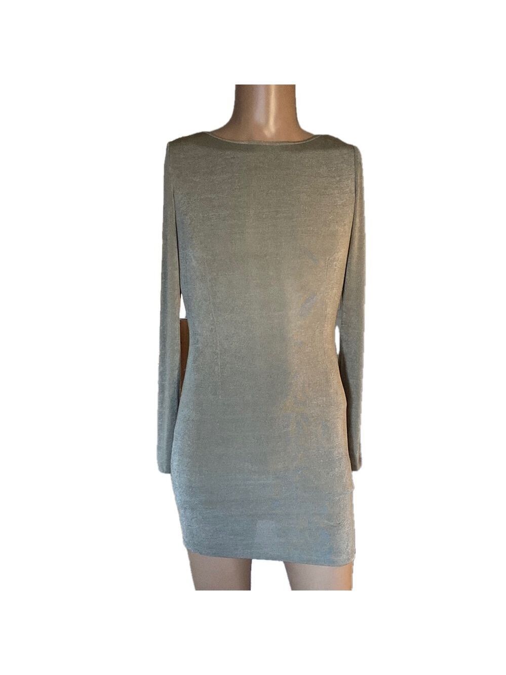 Gray Bodycon Mini Dress with Long Dolman Sleeves and Bateau Neckline